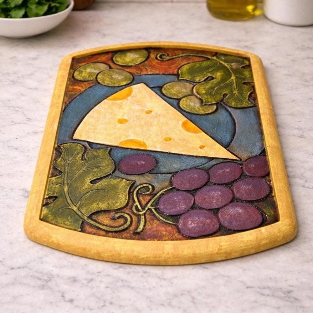 Vintage Joie de Vivre Cheese Board Grapes Resin Serving Tray 8x5